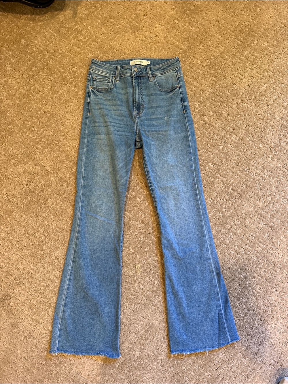 Hidden Los Angeles High Rise Raw Hem Flare Jeans Size 25 Light Wash